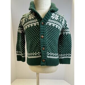 Tahari brand children's green and white Fair Isle patterned sweater 12M